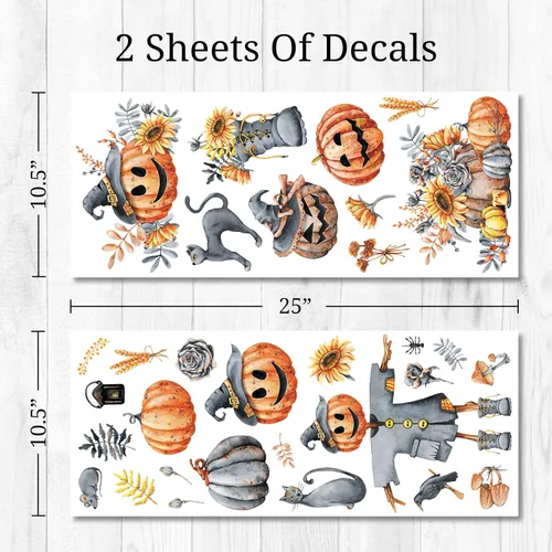 Miniatura 4 de Decalcomania - Calcomanías de pared para Halloween, juego de 31 calcomanías de decoración de calabazas de otoño para sala de estar, dormitorio