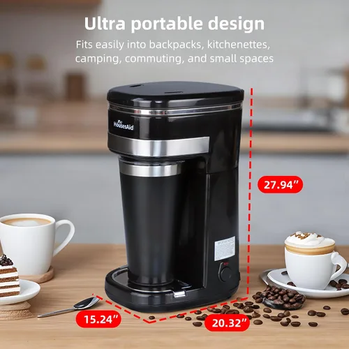 Miniatura 3 de Máquina de Café HousesAid, Cafetera de Porción Individual, Cafetera de Una Taza con Filtro Reutilizable y Botón de Control de Un Toque, Hervidor