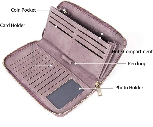 Miniatura 4 de CLUCI Cartera grande de cuero con cremallera alrededor del tarjetero organizador de tarjetas para mujer bolso de mano de viaje con mochila