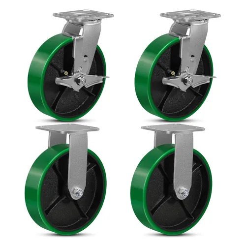 Miniatura 55 de Ruedas giratorias, ruedas industriales de 4 pulgadas resistentes, poliuretano en rueda de acero, ruedas giratorias de placa superior