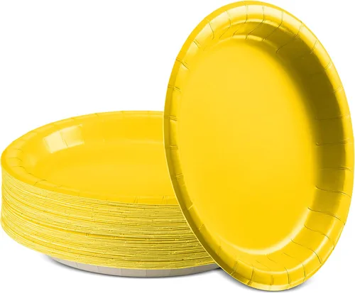 Amcrate Platos de papel desechables amarillos, platos de postre de papel de 7 pulgadas, plato desechable fuerte y resistente para fiestas, cenas,