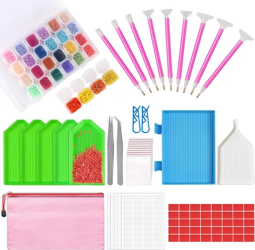 OUTUXED 117 piezas de herramientas y accesorios de pintura de diamantes 5D DIY con caja de bordado de diamantes y bolígrafos de pintura de varios