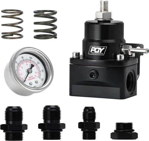 Kit regulador de presión de combustible ajustable PQY 3-70 PSI con puerto de alimentación AN8 y puerto de retorno AN6 (negro)