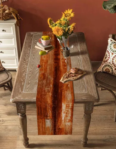 Miniatura 5 de Camino de mesa naranja quemado, 120 pulgadas de largo, pinturas modernas al óleo, camino de mesa abstracto para cocina, comedor, bufandas, obra