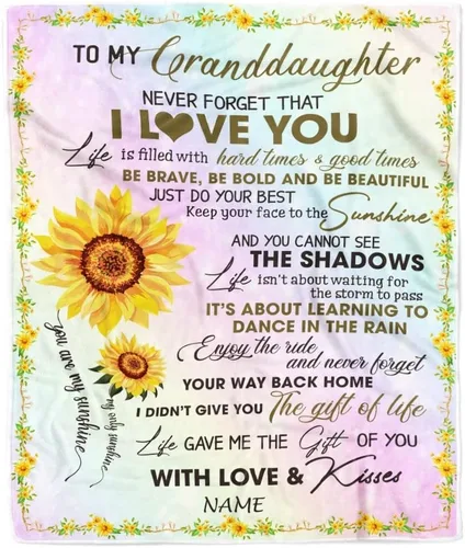 Manta personalizada con texto en inglés «To My Granddaughter from Grandma Grandpa Sunflower Never Forget That I Love You», manta de forro polar para