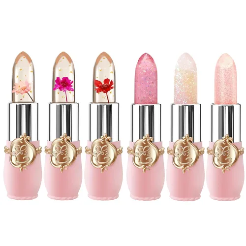 Miniatura 12 de BestLand - Set de 3 piezas/conjunto de lápiz labial de gelatina floral, bálsamo hidratante que cambia de temperatura, color mágico que cambia, 3
