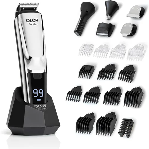 Miniatura 8 de OLOV For Man Cortadora de barba, kit de aseo todo en uno para hombre de 21 piezas y cortapelos, nariz, oído, cuerpo y cara, maquinilla de afeitar