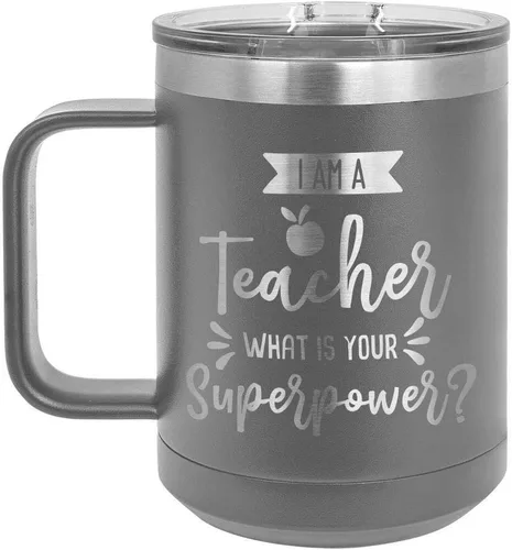 Miniatura 12 de I AM A TEACHER WHAT IS YOUR SUPERPOWER Taza de café roja de 15 oz con tapa deslizante Taza de café de viaje aislada Ideas de regalos de Rojo