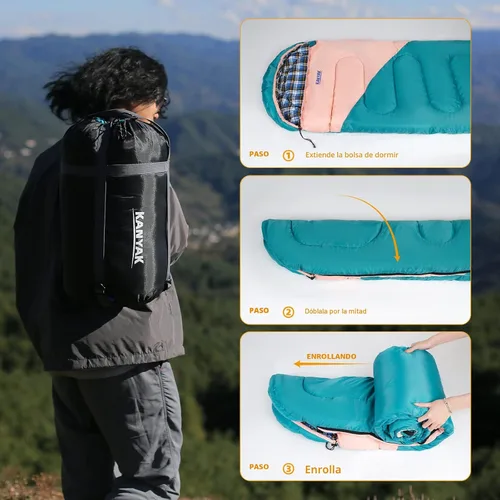 Miniatura 5 de Saco de dormir de campamento, sacos de dormir de 32 ℉ para adultos, niños, adolescentes, clima frío, cálido saco de dormir de invierno para 3-4