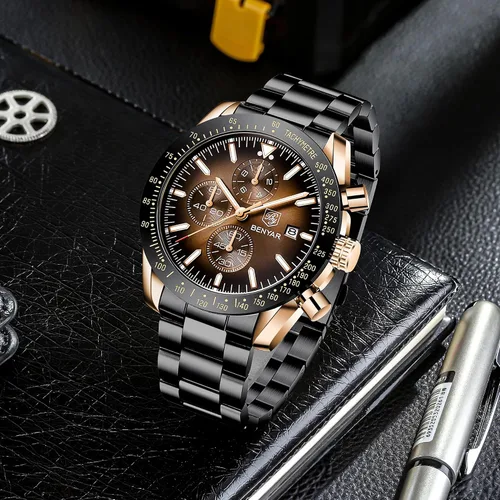 Miniatura 4 de BENYAR Reloj analógico de cuarzo cronógrafo impermeable luminoso de diseñador para hombre, reloj de pulsera para hombre, para negocios, trabajo