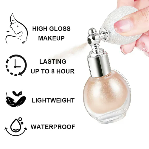 Miniatura 4 de Spray resaltador champán, polvo de brillo suelto rocío de maquillaje de alto brillo para cuerpo, cara, cabello, laca para el cabello con purpurina