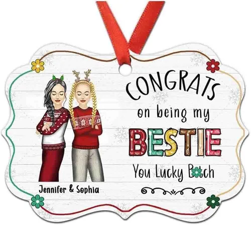 Miniatura 8 de Adorno personalizado con texto en inglés «Best Friend are Hard to Find Because The Very Best is Already Mine», adorno de Navidad personalizado 2023