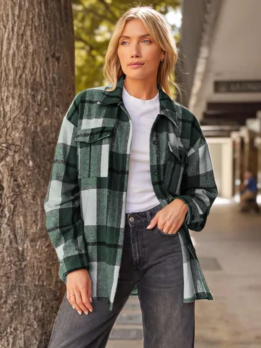 Miniatura 2 de AUTOMET Womens Casual Plaid Shacket Button Down Long Sleeve Shirts 2024