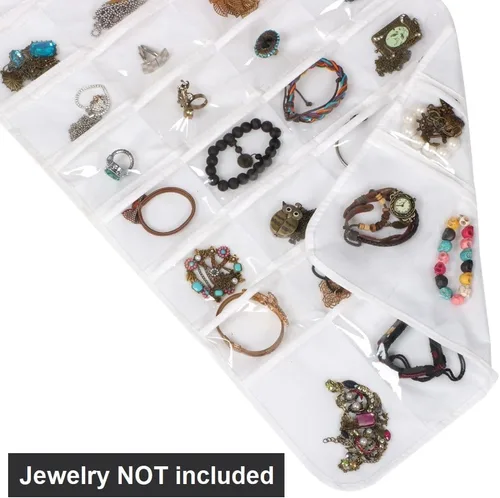 Miniatura 2 de Organizador de joyas colgante de doble cara con 72 bolsillos transparentes suaves para guardar joyas