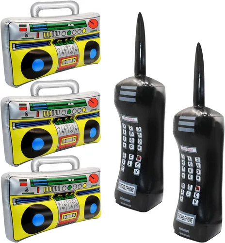 5 piezas de radio inflable Boombox teléfono móvil inflable de los años 80 y 90 decoraciones de fiesta accesorios de fotos para decoraciones de