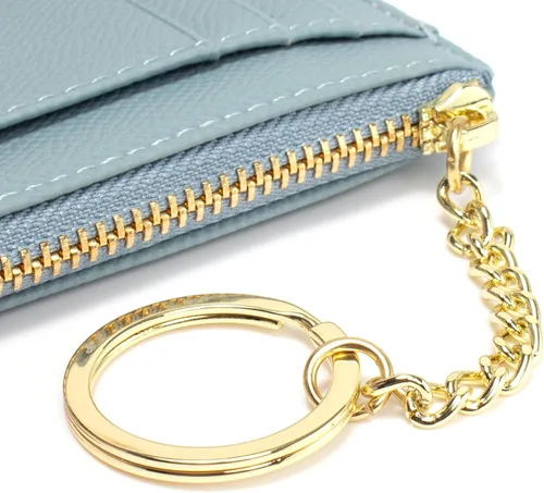 Miniatura 58 de Tarjetero delgado con bloqueo RFID, billetera de bolsillo pequeño, con cremallera Keychian para monedero, monedero y tarjetero para mujeres y hombres