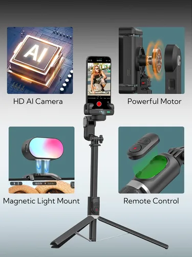 Miniatura 6 de AOCHUAN Trípode de seguimiento facial automático con rotación de 360 grados con luz RGB, cardán de teléfono de un solo eje para iPhone Android