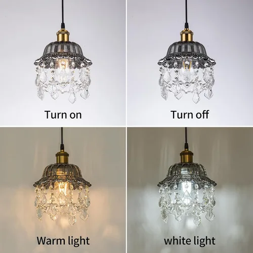 Miniatura 4 de Lámpara colgante de cristal gris claro con cable enchufable de 14.7 pies e interruptor de atenuación de encendido/apagado, lámpara de araña