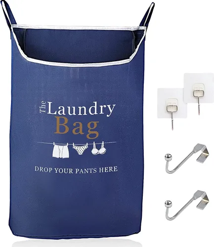 Miniatura 8 de The Fine Living Co. - Cesto colgante para ropa sucia con ganchos para la puerta y adhesivo, bolsa de lavandería duradera que ahorra espacio
