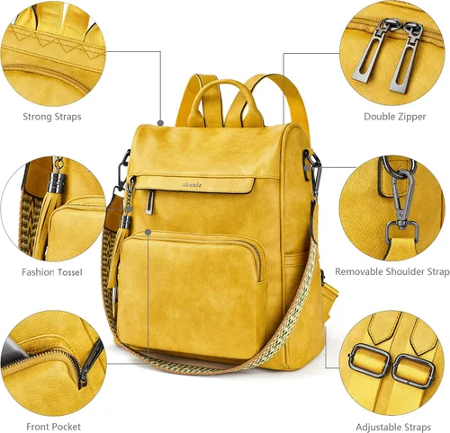 Miniatura 4 de Shrrie - Mochila de cuero antirrobo, mochila de viaje para mujer, bolsa de hombro para mujer