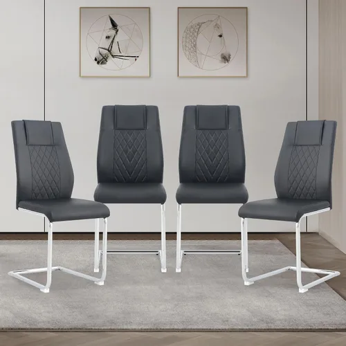 cinkehome Juego de 4 sillas de comedor modernas de color negro con patas de metal plateado, silla lateral tapizada sin brazos con respaldo alto para