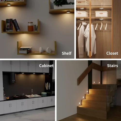 Miniatura 5 de Luces LED de disco con cable, regulables debajo del gabinete, carcasa de aluminio con interruptor táctil, paquete de 3 unidades de 9 W 3000 K blanco