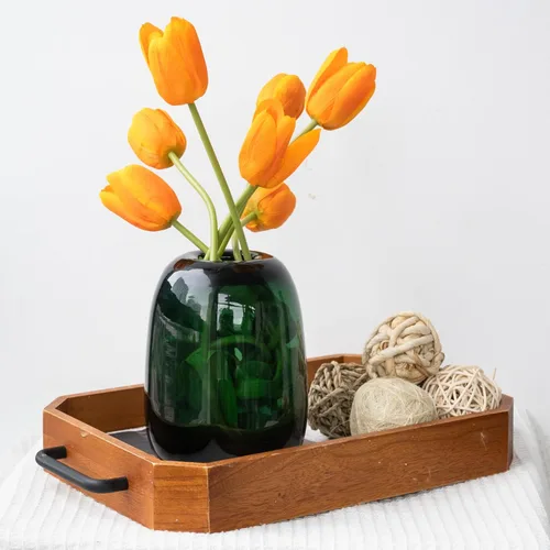 Miniatura 3 de Relexome Florero de cristal ámbar para centros de mesa, flores de 6.7 pulgadas, redondo, moderno, jarrón decorativo para decoración del hogar, sala
