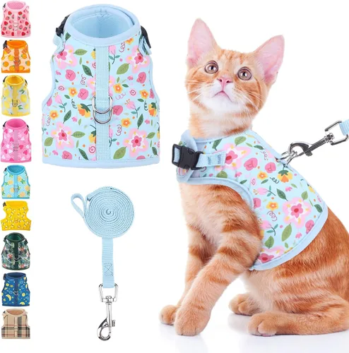 Miniatura 18 de BINGPET Arnés para gatos con correa y collar para caminar, a prueba de escapes, con correa de 59 pulgadas, arnés de chaleco suave ajustable