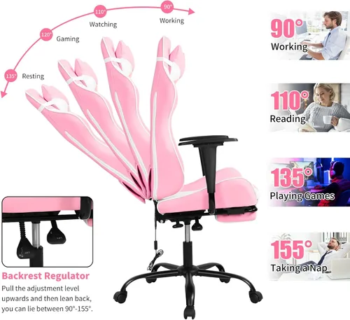 Miniatura 6 de BLKMTY Silla de masaje para juegos con reposapiés, silla ergonómica de oficina de carreras de piel sintética, con respaldo alto, soporte lumbar