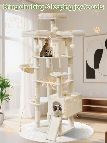 Miniatura 8 de Taoqimiao - Árbol para gatos de 76 pulgadas con postes para rascar, torre XXL para gatos grandes con tablero para rascar, hamaca extragrande