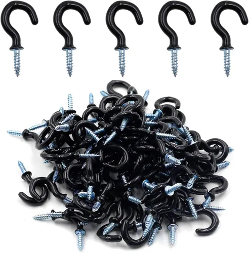 Miniatura 24 de Biaungdo 60 ganchos para tazas de techo de 1 pulgada, ganchos de tornillo, ganchos de taza de techo, ganchos autorroscantes, color negro