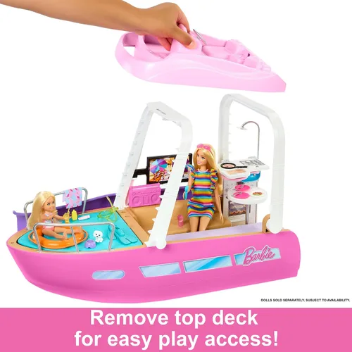 Miniatura 4 de Set de juego de barco de ensueño de Barbie con más de 20 accesorios temáticos marinos de tamaño para muñecas de moda, incluyendo piscina, tobogán