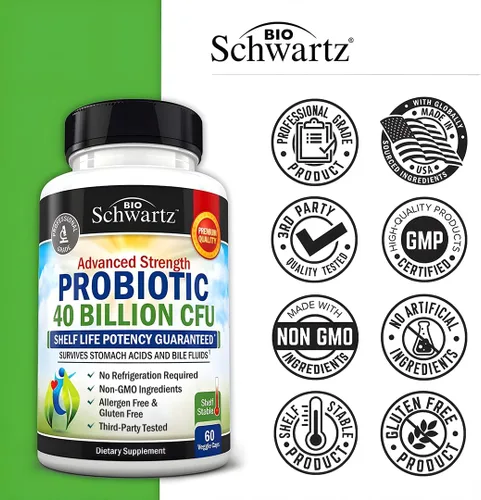 Miniatura 5 de BioSchwartz - Suplemento Nutricional Probiótico Diario - 40 mil millones de CFU para la Salud Intestinal - Probióticos para Hombres y Mujeres