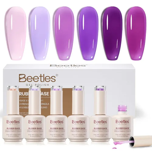 Miniatura 24 de Beetles - Esmalte de uñas de gel con base de goma, 6 colores nude, esmalte de gel rosa, melocotón, neutro, transparente, francesa, colores base
