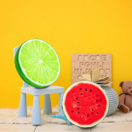 Miniatura 4 de HYSEAS Almohadas redondas de 14 pulgadas con estampado 3D de limón, cojín decorativo de felpa con divertido relleno de frutas para sofá, silla