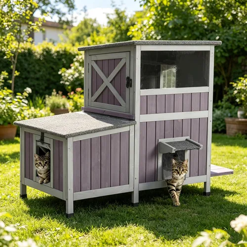 Miniatura 9 de Casa climatizada para gatos al aire libre, resistente a la intemperie, refugio grande para gatos con forro 100% aislado para múltiples gatos, casas