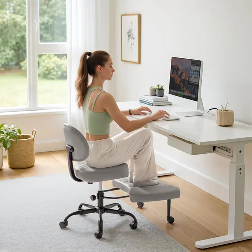 Miniatura 10 de Furmax Silla de oficina ergonómica con patas cruzadas con ruedas, silla de escritorio giratoria de 360° con altura ajustable y reposapiés para TDAH
