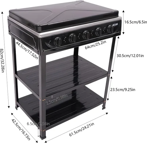Miniatura 6 de Estufa de Gas de 5 Quemadores, Estufa de Gas Natural Portátil para Acampar al Aire Libre Estufa de BBQ Cocina de Gas con Estante de Almacenamiento