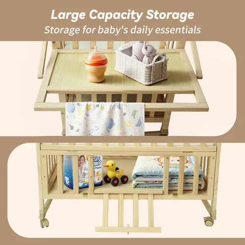 Miniatura 6 de Flwrgirl Cuna Mini Portátil para Bebé - Cunas para Bebes con Estante Cambiador y Colchón Incluido, Moisés para Bebé de Madera con Ruedas 2025