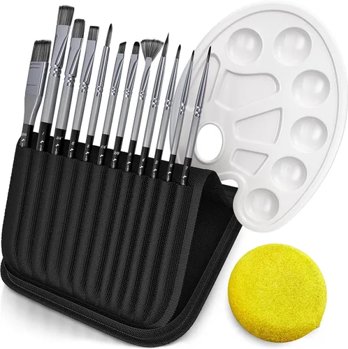 Miniatura 6 de ADI&Guys - Juego de pinceles de pintura – 12 pinceles con estuche de viaje, paleta de mezcla y esponja – para acrílico, óleo, acuarela y pintura