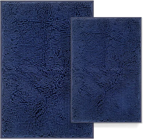 Miniatura 16 de Juego de 2 alfombras de baño antideslizantes para baños, juego de alfombras de felpilla gruesa y suave, alfombras de baño ultra absorbentes