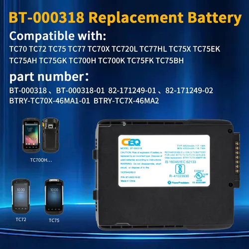 Miniatura 4 de CBQ TC70 Reemplazo de batería para Zebra TC77 TC72 TC70 TC75 Series (BT-000318) - Fuente de alimentación de alta capacidad de iones de litio de 4620