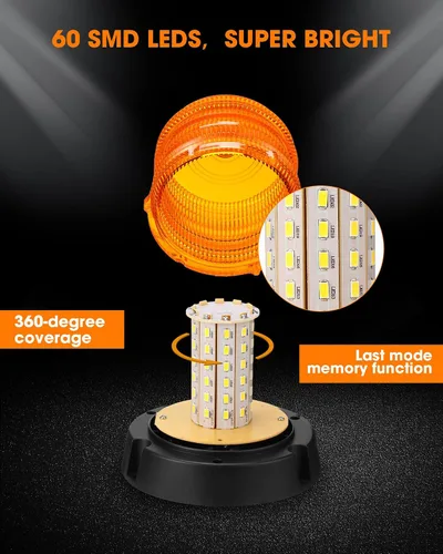 Miniatura 4 de Leelosp Paquete de 3 60 luces LED estroboscópicas de 12 V-24 V, luz estroboscópica intermitente de seguridad ámbar con cable magnético y recto de 16