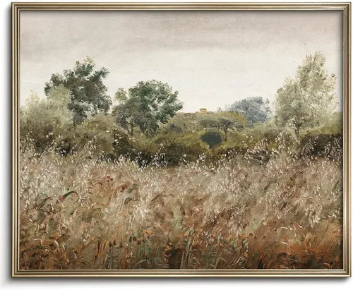 Pintura vintage de paisaje de campo de flores silvestres, arte de pared de paisaje rural de granja, impresión artística de paisaje de jardín de
