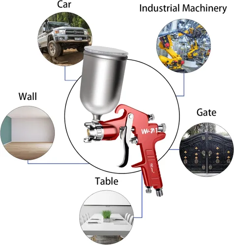 Miniatura 5 de Pistola pulverizadora HVLP con alimentación por gravedad con taza giratoria de aluminio de 400CC con boquilla de 1.5mm Pistolas pulverizadoras