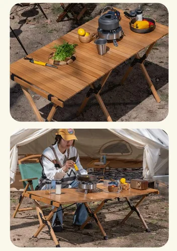 Miniatura 3 de Trade Best Mesa de picnic baja portátil, plegable para playa con una bolsa de transporte, barbacoa enrollable de madera maciza para exteriores