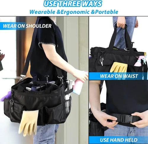Miniatura 6 de Organizador de limpieza con asa, bolsa de limpieza, bolsa grande para casa, suministros de limpieza de automóvil, bolso de limpieza con correas