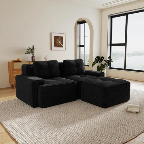 Miniatura 127 de Sofás modulares modulares sin hueso de 82 pulgadas para sala de estar, juego de sofá comprimido de 2 plazas, no requiere montaje, tela de pana, Verde