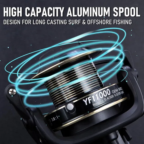 Miniatura 6 de Alwonder Carrete giratorio de agua salada 10000/11000 carrete de pesca de surf grafito 13+1 acero inoxidable BBS 35LB Max Drag Heavy Duty Surf