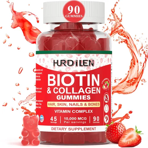 Gomitas para el cabello, la piel y las uñas, 10000 mcg de biotina y colágeno para mujeres y hombres, suplementos vitamínicos que apoyan el